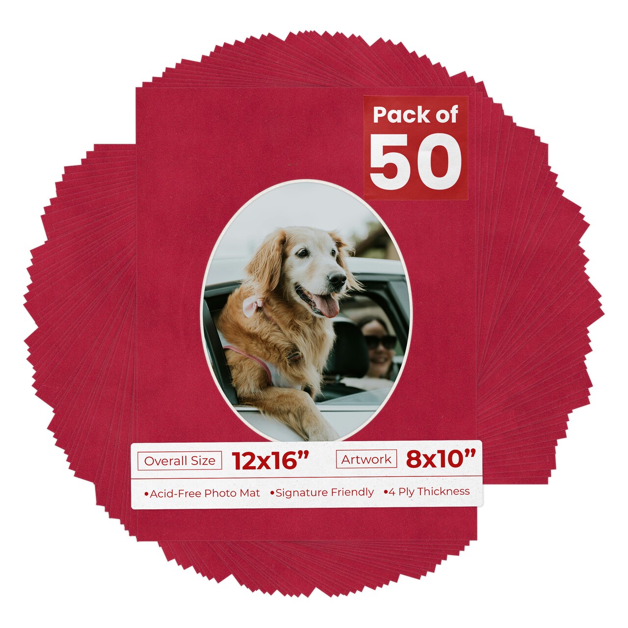 Red Suede Mat Board for 12x16 Frames - Oval Opening for 8x10 Photos